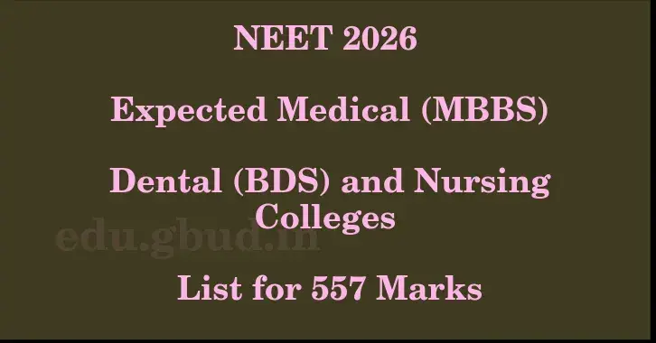 This image shows the estimated Rank for the neet ug mark 557 graphically